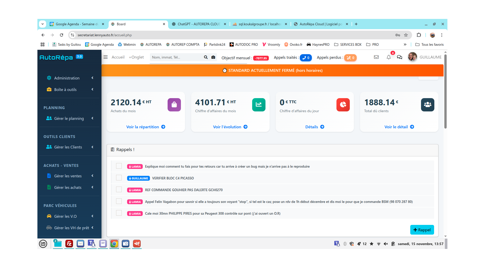 Aperçu tableau de bord